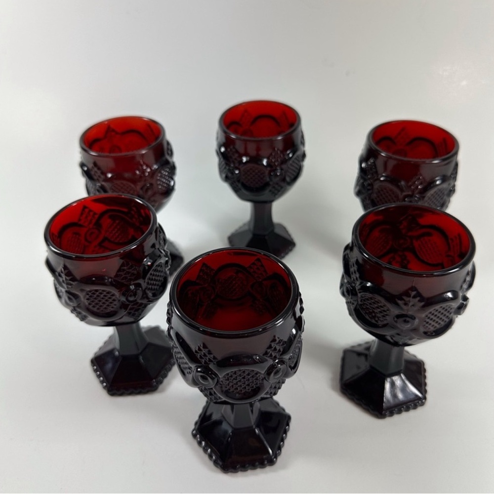 Avon 1876 Cape Cod Ruby Red Wine Goblets Set Of 6 Gothic Vintage